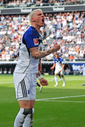 Frankfurt, Germany 02 May 2026 1 BL 2025 2026 Sp 32 Eintracht Frankfurt v Hamburger SV In the picture Goalscorer Albert Gronbk HSV is happy about his goal to equalize 1 1 DFL regulations prohibit any use of photographs as image sequences and or quasi video Deutsche Bank Park Hessen Copyright: xFotostandx xRacochax