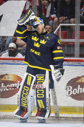 Czech Hockey Games, part of Euro Hockey tour series match Czech Republic vs. Sweden in Ceske Budejovice, May 2, 2026. Goalie of Sweden Magnus Hellberg. (CTKxPhoto VaclavxPancer) CTKPhotoP2026050204744  CTKPhotoP2026050204744
