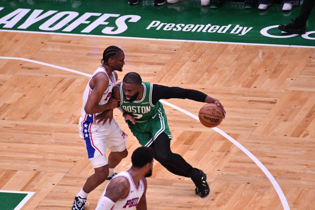 Boston Celtics v Philadelphia 76ers - NBA, Basketball Herren, USA Playoffs BOSTON, UNITED STATES - MAY 02: Jaylen Brown (7) of Boston Celtics in action during the Game Seven of the First Round of the NBA Eastern Conference Playoffs at TD Garden in Boston, Massachusetts, on May 02, 2026. Joseph Prezioso Anadolu Massachusetts United States. Editorial use only. Please get in touch for any other usage. Copyright: x2026xAnadoluxJosephxPreziosox