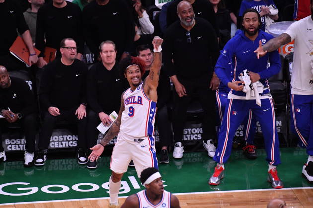 Boston Celtics v Philadelphia 76ers - NBA, Basketball Herren, USA Playoffs BOSTON, UNITED STATES - MAY 02: Kelly Oubre Jr. of Philadelphia smiles after taking a three point shot during a match between the Boston Celtics face the Philadelphia 76ers in Game Seven of their first-round playoff series at TD Garden in Boston, Massachusetts, on May 02, 2026. Joseph Prezioso Anadolu Massachusetts United States. Editorial use only. Please get in touch for any other usage. Copyright: x2026xAnadoluxJosephxPreziosox