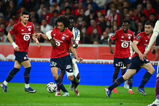 bouaddi ayyoub FOOT L1 2026 LILLE LE HAVRE 1 1 STADE PIERRE MAUROY VILLENEUVE D ASCQ FRANCE 03 05 2026 LAHALLE PIERRE ebonog simon VILLENEUVE D ASCQ STADE PIERRE MAUROY France GermanyxJapanxUKxFrancexBelgiumxOUT Copyright: xLAHALLExPIERREx