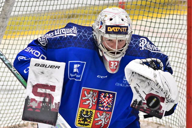 Czech Hockey Games, part of Euro Hockey tour series match Czech Republic vs. Switzerland in Ceske Budejovice, May 3, 2026. Czech goalie Josef Korenar in action. (CTKxPhoto VaclavxPancer) CTKPhotoP2026050303929  CTKPhotoP2026050303929