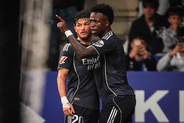 May 3, 2026, Barcelona, Spain, Spain: Vinicius Junior (Jr) of Real Madrid celebrate his goal with Fran GARCIA of Real Madrid during the LaLiga match between RCD Espanyol de Barcelona and Real Madrid CF at RCDE Stadium on May 03, 2026 in Barcelona, Spain. RCD Espanyol De Barcelona V Real Madrid CF - LaLiga - ZUMAm308 20260503_zsp_m308_056 Copyright: xMatthieuxMirvillex