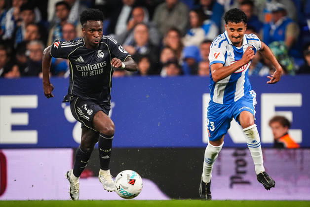 May 3, 2026, Barcelona, Spain, Spain: Vinicius Junior (Jr) of Real Madrid and Omar EL HILALI of Espanyol Barcelona during the LaLiga match between RCD Espanyol de Barcelona and Real Madrid CF at RCDE Stadium on May 03, 2026 in Barcelona, Spain. RCD Espanyol De Barcelona V Real Madrid CF - LaLiga - ZUMAm308 20260503_zsp_m308_058 Copyright: xMatthieuxMirvillex