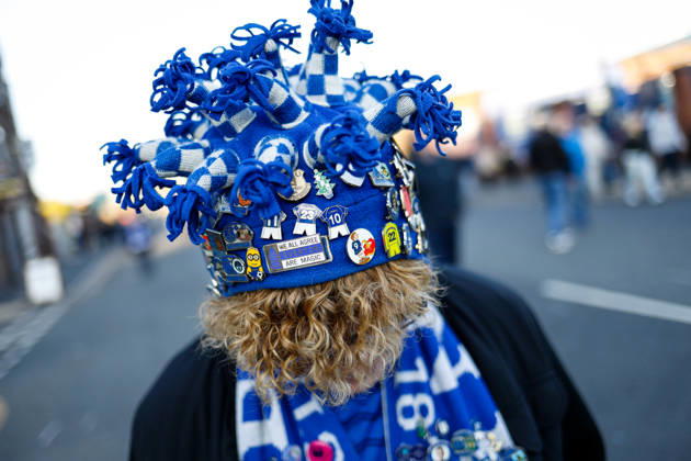 Everton v Manchester City Premier League Detail view of an Everton supporters hat before the Premier League match at the Hill Dickinson Stadium, Liverpool 04 05 2026 UK Newspapers OUT Copyright: xMaxxTomlinsonx FIL-23391-0020