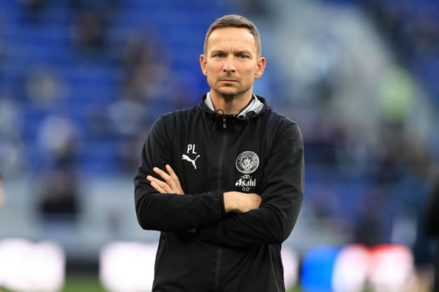 4th May 2026; Hill Dickinson Stadium, Liverpool, England; Premier League Football, Everton versus Manchester City; Manchester City assistant coach Pep Lijnders watches his players during the pre match warm up DavidxBlunsden