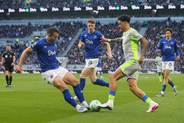 James Tarkowski of Everton and Nico O Reilly of Manchester City Everton v Manchester City, Premier League, Football, Hill Dickinson Stadium, Liverpool , UK - 04 May 2026Liverpool Hill Dickinson Stadium United Kingdom EDITORIAL USE ONLY No use with unauthorised audio, video, data, fixture lists, club league logos or live services. Online in-match use limited to 120 images, no video emulation. No use in betting, games or single club league player publications. Copyright: xPhilxOldham Shutterstockx 16854616k