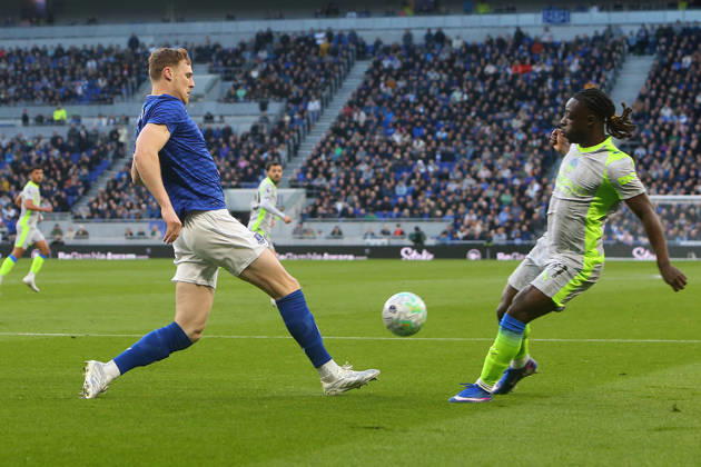 Jake O Brien of Everton and Jeremy Doku of Manchester City Everton v Manchester City, Premier League, Football, Hill Dickinson Stadium, Liverpool , UK - 04 May 2026Liverpool Hill Dickinson Stadium United Kingdom EDITORIAL USE ONLY No use with unauthorised audio, video, data, fixture lists, club league logos or live services. Online in-match use limited to 120 images, no video emulation. No use in betting, games or single club league player publications. Copyright: xPhilxOldham Shutterstockx 16854616l