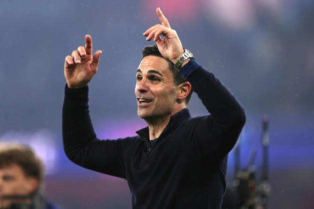 Mikel Arteta (Arsenal manager) celebrates at the final whistle at the Arsenal v Atletico Madrid UEFA Champions League semi-final 2nd leg match, at the Emirates Stadium, London, UK on 5th May, 2026. .