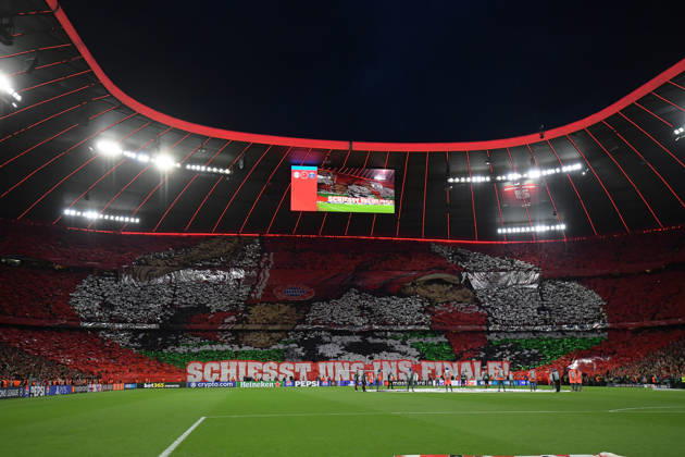06 05 2026, xemx, Football UEFA Champions League 1 2 Final, FC Bayern Muenchen Paris St Germain v l Bayern Muenchen Munich, Fans, Atmosphere, Scarves, Emotions, Spectators, Visitors, Ultras, Schickeria Choreography, Choreography, Tifo, Fan Choreo, Curve Choreo DFL DFB REGULATIONS PROHIBIT ANY USE OF PHOTOGRAPHS as IMAGE SEQUENCES and or QUASI VIDEO Muenchen