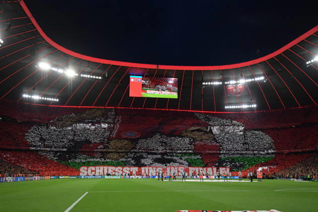 06 05 2026, xemx, Football UEFA Champions League 1 2 Final, FC Bayern Muenchen Paris St Germain v l Bayern Muenchen Munich, Fans, Atmosphere, Scarves, Emotions, Spectators, Visitors, Ultras, Schickeria Choreography, Choreography, Tifo, Fan Choreo, Curve Choreo DFL DFB REGULATIONS PROHIBIT ANY USE OF PHOTOGRAPHS as IMAGE SEQUENCES and or QUASI VIDEO Muenchen