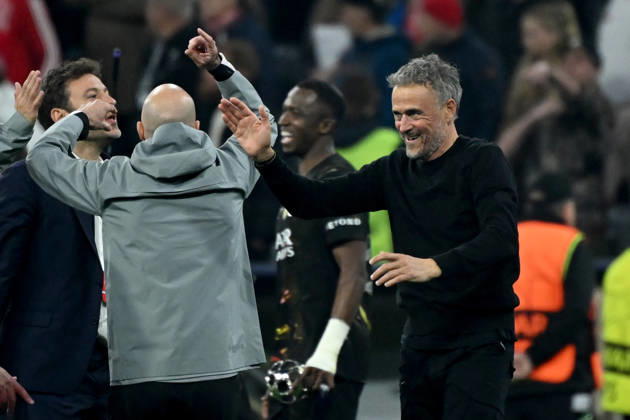 06 05 2026, xemx, Football UEFA Champions League 1 2 Final, FC Bayern Muenchen Paris St Germain v l jubilation, joy about reaching the final Coach Luis Enrique Paris St Germain DFL DFB REGULATIONS PROHIBIT ANY USE OF PHOTOGRAPHS as IMAGE SEQUENCES and or QUASI VIDEO Muenchen