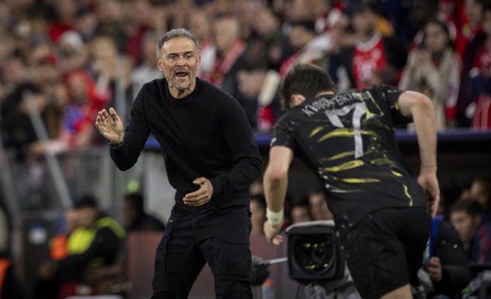 Munich, Germany 06th May 2026 Coach Luis Enrique PSG Khvicha Kvaratskhelia Paris FC Bayern Munich Paris Saint Germain 06 05 2026