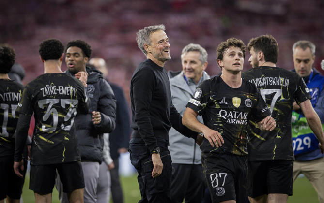 Munich, Germany 06th May 2026 Coach Luis Enrique PSG Joao Neves Paris FC Bayern Munich Paris Saint Germain 06 05 2026