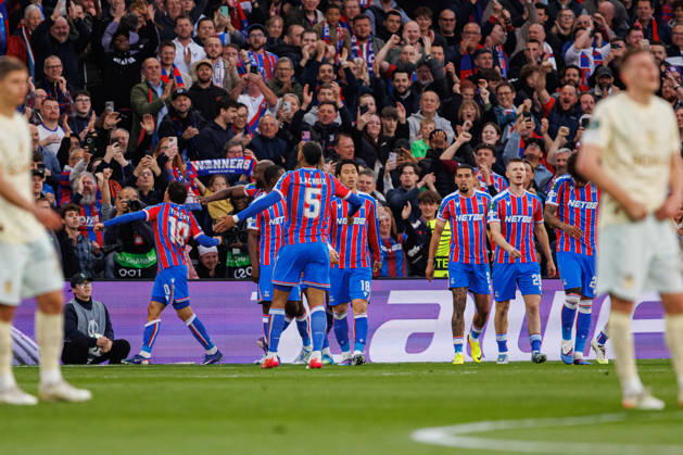 Players of Crystal Palace seen celebrating after goal during UEFA Conference League 25 26 Semi Final 2nd leg match between teams of Crystal Palace and Shakhtar Donetsk (Ernest Kolodziej Ball Raw Images) London Selhurst Park England Copyright: xErnestxKolodziejx ernestkolodziej_crystal_shakhtar_2526_OL_3513