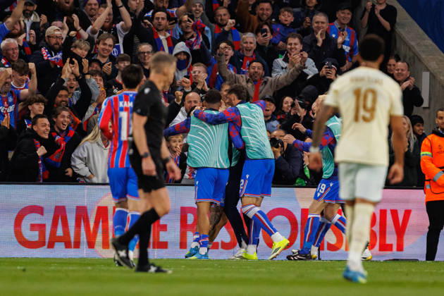 Players of Crystal Palace seen celebrating after goal during UEFA Conference League 25 26 Semi Final 2nd leg match between teams of Crystal Palace and Shakhtar Donetsk (Ernest Kolodziej Ball Raw Images) London Selhurst Park England Copyright: xErnestxKolodziejx ernestkolodziej_crystal_shakhtar_2526_OL_3794