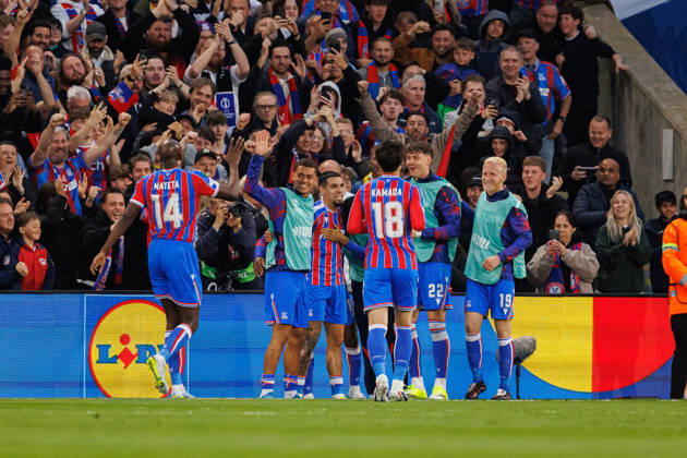 Players of Crystal Palace seen celebrating after goal during UEFA Conference League 25 26 Semi Final 2nd leg match between teams of Crystal Palace and Shakhtar Donetsk (Ernest Kolodziej Ball Raw Images) London Selhurst Park England Copyright: xErnestxKolodziejx ernestkolodziej_crystal_shakhtar_2526_OL_3800