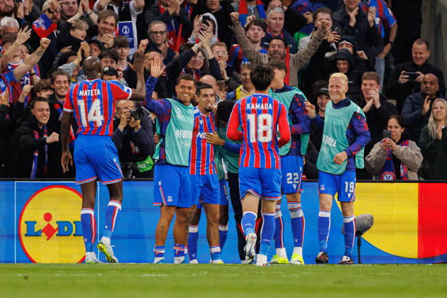 Players of Crystal Palace seen celebrating after goal during UEFA Conference League 25 26 Semi Final 2nd leg match between teams of Crystal Palace and Shakhtar Donetsk (Ernest Kolodziej Ball Raw Images) London Selhurst Park England Copyright: xErnestxKolodziejx ernestkolodziej_crystal_shakhtar_2526_OL_3803