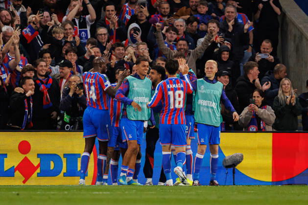 Players of Crystal Palace seen celebrating after goal during UEFA Conference League 25 26 Semi Final 2nd leg match between teams of Crystal Palace and Shakhtar Donetsk (Ernest Kolodziej Ball Raw Images) London Selhurst Park England Copyright: xErnestxKolodziejx ernestkolodziej_crystal_shakhtar_2526_OL_3807
