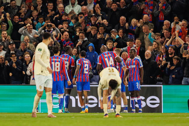 Players of Crystal Palace seen celebrating after goal during UEFA Conference League 25 26 Semi Final 2nd leg match between teams of Crystal Palace and Shakhtar Donetsk (Ernest Kolodziej Ball Raw Images) London Selhurst Park England Copyright: xErnestxKolodziejx ernestkolodziej_crystal_shakhtar_2526_OL_4531