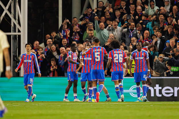 Players of Crystal Palace seen celebrating after goal during UEFA Conference League 25 26 Semi Final 2nd leg match between teams of Crystal Palace and Shakhtar Donetsk (Ernest Kolodziej Ball Raw Images) London Selhurst Park England Copyright: xErnestxKolodziejx ernestkolodziej_crystal_shakhtar_2526_OL_4548