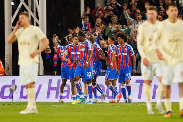 Players of Crystal Palace seen celebrating after goal during UEFA Conference League 25 26 Semi Final 2nd leg match between teams of Crystal Palace and Shakhtar Donetsk (Ernest Kolodziej Ball Raw Images) London Selhurst Park England Copyright: xErnestxKolodziejx ernestkolodziej_crystal_shakhtar_2526_OL_4554