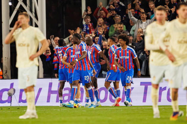 Players of Crystal Palace seen celebrating after goal during UEFA Conference League 25 26 Semi Final 2nd leg match between teams of Crystal Palace and Shakhtar Donetsk (Ernest Kolodziej Ball Raw Images) London Selhurst Park England Copyright: xErnestxKolodziejx ernestkolodziej_crystal_shakhtar_2526_OL_4557