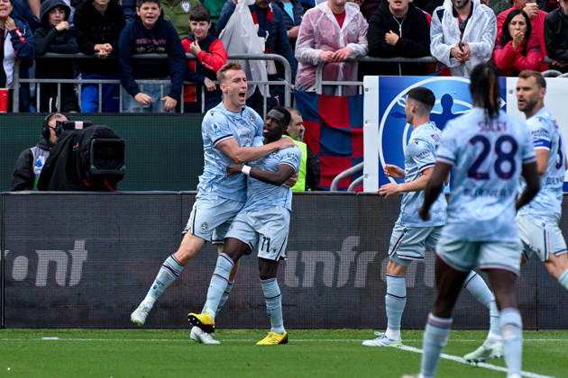 Udinese s Adam Buksa celebrates after scoring the goal for 0-1 during the Serie A soccer match between Cagliari Calcio and Udinese at the Unipol Domus in Cagliari, Sardinia - Saturday 9th May. - Soccer Copyright: xGianlucaxZuddas LaPressex