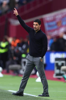 London, England, 10th May 2026. Mikel Arteta, Manager of Arsenal during the West Ham United vs Arsenal Premier League match at the London Stadium, London. Picture credit should read: Paul Terry Sportimage EDITORIAL USE ONLY. No use with unauthorised audio, video, data, fixture lists, club league logos or live services. Online in-match use limited to 120 images, no video emulation. No use in betting, games or single club league player publications. SPI_143_PT_West_Ham_Arsenal SPI-4793-0143