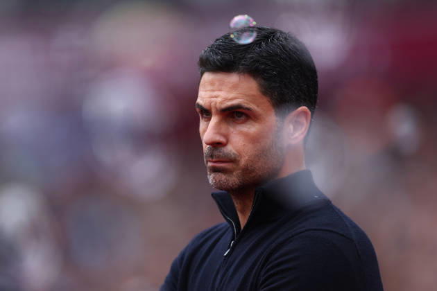 London, England, 10th May 2026. Mikel Arteta, Manager of Arsenal during the West Ham United vs Arsenal Premier League match at the London Stadium, London. Picture credit should read: Paul Terry Sportimage EDITORIAL USE ONLY. No use with unauthorised audio, video, data, fixture lists, club league logos or live services. Online in-match use limited to 120 images, no video emulation. No use in betting, games or single club league player publications. SPI_123_PT_West_Ham_Arsenal SPI-4793-0123