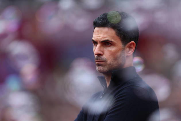 London, England, 10th May 2026. Mikel Arteta, Manager of Arsenal during the West Ham United vs Arsenal Premier League match at the London Stadium, London. Picture credit should read: Paul Terry Sportimage EDITORIAL USE ONLY. No use with unauthorised audio, video, data, fixture lists, club league logos or live services. Online in-match use limited to 120 images, no video emulation. No use in betting, games or single club league player publications. SPI_124_PT_West_Ham_Arsenal SPI-4793-0124