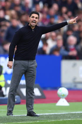 London, England, 10th May 2026. Mikel Arteta, Manager of Arsenal during the West Ham United vs Arsenal Premier League match at the London Stadium, London. Picture credit should read: Paul Terry Sportimage EDITORIAL USE ONLY. No use with unauthorised audio, video, data, fixture lists, club league logos or live services. Online in-match use limited to 120 images, no video emulation. No use in betting, games or single club league player publications. SPI_150_PT_West_Ham_Arsenal SPI-4793-0150