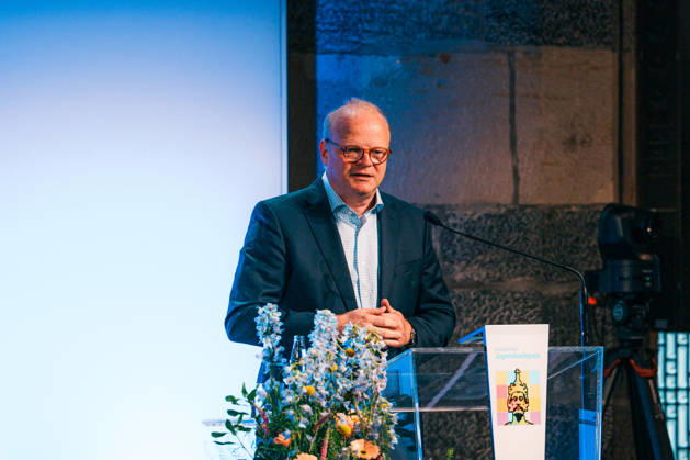 Germany, Aachen Presentation of the Charlemagne Youth Prize in the Coronation Hall in the Town Hall, supporting program Charlemagne Prize 2026 Award to Mario Draghi, Prof Thomas Prefi, Chairman of the Charlemagne Prize Foundation gives a speech Copyright: xThiemoxRudolphx