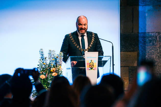 Germany, Aachen Presentation of the Charlemagne Youth Prize in the Coronation Hall in the City Hall, supporting program Charlemagne Prize 2026 Award to Dr Michael Ziemons CDU Lord Mayor of the City of Aachen gives a speech Copyright: xThiemoxRudolphx