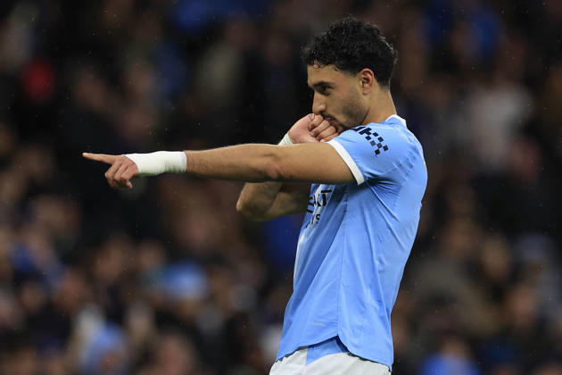 Manchester City v Crystal Palace, Premier League GOAL.Omar Marmoush (7) of Manchester City celebrates scoring to make it 2-0 during the Premier League match between Manchester City and Crystal Palace at the Etihad Stadium, Manchester, UK on 13 May 2026. Manchester Etihad Stadium Manchester UK Editorial use only DataCo restrictions apply See www.football-dataco.com , Copyright: xConorxMolloyx PSI-24240-0036