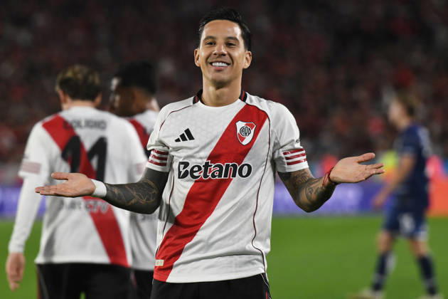 River Plate v Gimnasia y Esgrima La Plata - Torneo Apertura 2026 Sebastian Driussi of River Plate celebrates his goal during the match between River Plate and Gimnasia y Esgrima La Plata at Estadio Mas Monumental, on May 13. Buenos Aires Buenos Aires Argentina Copyright: xFedericoxPerettix originalFilename:peretti-riverpla260514_npalh