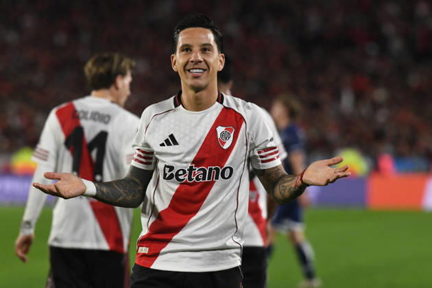 River Plate v Gimnasia y Esgrima La Plata - Torneo Apertura 2026 Sebastian Driussi of River Plate celebrates his goal during the match between River Plate and Gimnasia y Esgrima La Plata at Estadio Mas Monumental, on May 13. Buenos Aires Buenos Aires Argentina Copyright: xFedericoxPerettix originalFilename:peretti-riverpla260514_npoko