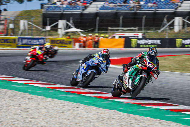 RECORD DATE NOT STATED 16th May 2026; Circuit de Barcelona, Barcelona, Catalonia, Spain; 2026 MotoGP of Catalunya Qualifying and Sprint Day; Johann Zarco of the Castrol Honda Lcr team leads followed by Alex Marquez of the Bk8 Gresini Racing Motogp team during the race weekend PabloxGuillen