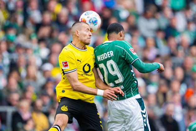 16 05 2026 Soccer, 2025 2026, 1 Bundesliga, Matchday 34, SV Werder Bremen Borussia Dortmund L R Waldemar Anton Dortmund , Jovan Milosevic Bremen DFL REGULATIONS PROHIBIT ANY USE OF PHOTOGRAPHS AS IMAGE SEQUENCES AND OR QUASI VIDEO