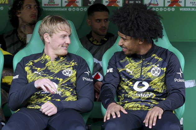 Julian Brandt Borussia Dortmund and Karim Adeyemi Borussia Dortmund talk together, Bundesliga, SV Werder Bremen v Borussia Dortmund, Weserstadion, May 16, 2026 in Bremen, Germany Photo by Marco Steinbrenner DeFodi Images Julian Brandt Borussia Dortmund and Karim Adeyemi Borussia Dortmund talk together, Bundesliga, SV Werder Bremen v Borussia Dortmund, Weserstadion, May 16, 2026 in Bremen, Germany Photo by Marco Steinbrenner DeFodi Images DFL regulations prohibit any use of photographs as image sequences and or quasi video