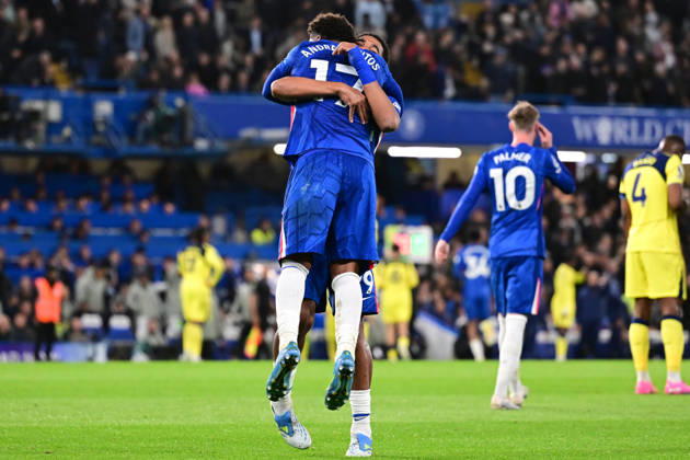 Chelsea v Tottenham Hotspur, Premier League GOAL Chelsea midfielder Andrey Santos (17) scores a goal and celebrates with Chelsea defender Wesley Fofana (29) 2-0 during the Premier League match between Chelsea and Tottenham Hotspur at Stamford Bridge, London, UK on 19 May 2026. London Stamford Bridge Greater London UK Editorial use only DataCo restrictions apply See www.football-dataco.com , Copyright: xDennisxGoodwinx PSI-24269-0058