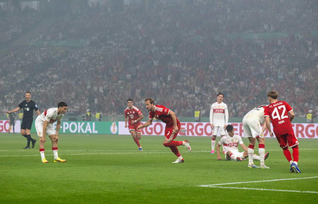 Soccer, Men, 2025 2026 season, 83 DFB Cup Final, FC Bayern Munich VfB Stuttgart 3 0 , Harry Kane Bayern Munich , cheering after scoring 2 0, 23 05 2026, Copyright: xMatthiasxKochx