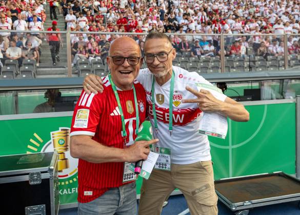 Soccer, men, 2025 2026 season, 83 DFB Cup final, FC Bayern Munich VfB Stuttgart 3 0 , from left the club stadium announcers Stephan Lehmann FC Bayern and Holger Laser Stuttgart , 23 05 2026, Copyright: xMatthiasxKochx