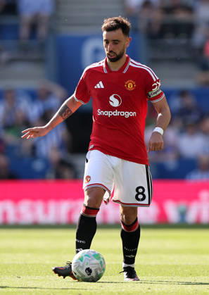 Brighton and Hove, England, 24th May 2026. Bruno Fernandes of Manchester United, ManU during the Brighton and Hove Albion vs Manchester United Premier League match at the AMEX Stadium, Brighton and Hove. Picture credit should read: David Klein Sportimage EDITORIAL USE ONLY. No use with unauthorised audio, video, data, fixture lists, club league logos or live services. Online in-match use limited to 120 images, no video emulation. No use in betting, games or single club league player publications. SPI_069_DK_Brighton_Man_Utd SPI-4826-0069