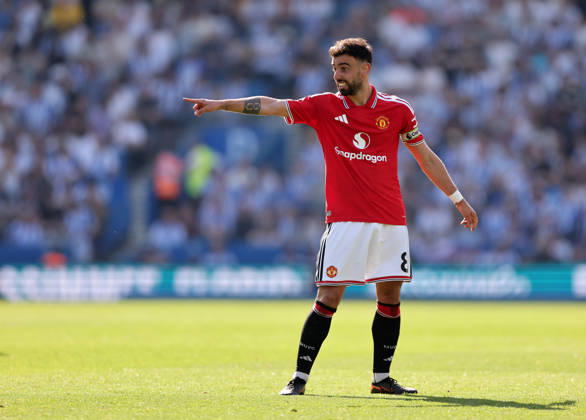 Brighton and Hove, England, 24th May 2026. Bruno Fernandes of Manchester United, ManU during the Brighton and Hove Albion vs Manchester United Premier League match at the AMEX Stadium, Brighton and Hove. Picture credit should read: David Klein Sportimage EDITORIAL USE ONLY. No use with unauthorised audio, video, data, fixture lists, club league logos or live services. Online in-match use limited to 120 images, no video emulation. No use in betting, games or single club league player publications. SPI_060_DK_Brighton_Man_Utd SPI-4826-0060