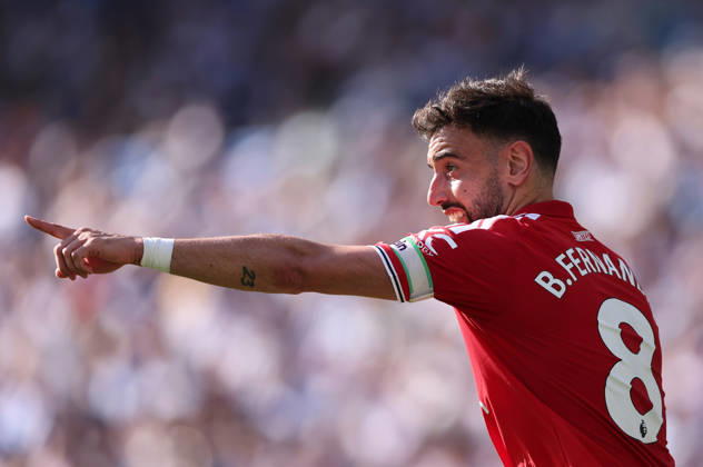 Brighton and Hove, England, 24th May 2026. Bruno Fernandes of Manchester United, ManU during the Brighton and Hove Albion vs Manchester United Premier League match at the AMEX Stadium, Brighton and Hove. Picture credit should read: David Klein Sportimage EDITORIAL USE ONLY. No use with unauthorised audio, video, data, fixture lists, club league logos or live services. Online in-match use limited to 120 images, no video emulation. No use in betting, games or single club league player publications. SPI_084_DK_Brighton_Man_Utd SPI-4826-0084