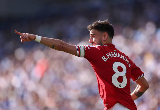 Brighton and Hove, England, 24th May 2026. Bruno Fernandes of Manchester United, ManU during the Brighton and Hove Albion vs Manchester United Premier League match at the AMEX Stadium, Brighton and Hove. Picture credit should read: David Klein Sportimage EDITORIAL USE ONLY. No use with unauthorised audio, video, data, fixture lists, club league logos or live services. Online in-match use limited to 120 images, no video emulation. No use in betting, games or single club league player publications. SPI_085_DK_Brighton_Man_Utd SPI-4826-0085