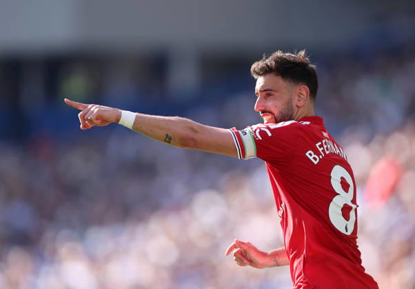 Brighton and Hove, England, 24th May 2026. Bruno Fernandes of Manchester United, ManU during the Brighton and Hove Albion vs Manchester United Premier League match at the AMEX Stadium, Brighton and Hove. Picture credit should read: David Klein Sportimage EDITORIAL USE ONLY. No use with unauthorised audio, video, data, fixture lists, club league logos or live services. Online in-match use limited to 120 images, no video emulation. No use in betting, games or single club league player publications. SPI_086_DK_Brighton_Man_Utd SPI-4826-0086