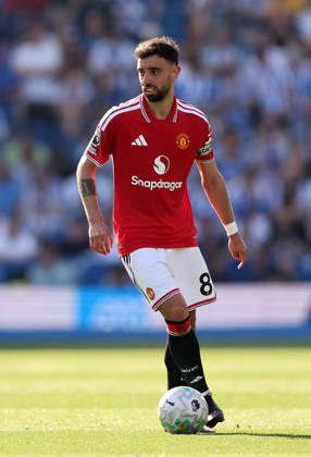 Brighton and Hove, England, 24th May 2026. Bruno Fernandes of Manchester United, ManU during the Brighton and Hove Albion vs Manchester United Premier League match at the AMEX Stadium, Brighton and Hove. Picture credit should read: David Klein Sportimage EDITORIAL USE ONLY. No use with unauthorised audio, video, data, fixture lists, club league logos or live services. Online in-match use limited to 120 images, no video emulation. No use in betting, games or single club league player publications. SPI_089_DK_Brighton_Man_Utd SPI-4826-0089
