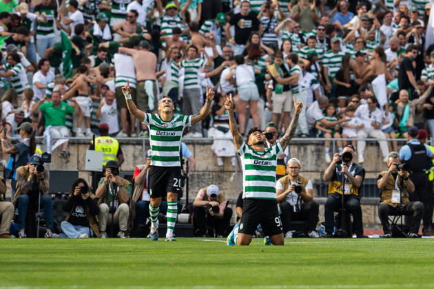 Sporting CP vs SCU Torreense in Oeiras - 24 May 2026 Luis Suarez of Sporting CP (R) and Maxi Araujo of Sporting CP (L) celebrate a goal during the Portuguese Cup 2025 2026 - Final match between Sporting CP and SCU Torreence at Estadio Nacional. (Final score: Sporting CP 1 - 2 SCU Torreense) Oeiras Portugal Copyright: xHenriquexCasinhasx xSOPAxImagesx HCASINHAS_24052026_SPORTINGCP_VS_SCUTORREENSE_020